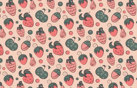 Cute pattern with different berries on background. Illustrazione stock