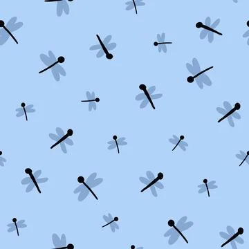 Cute pattern with dragonflies on light blue. Spring insects children pattern in Stock Illustration