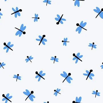 Cute pattern with dragonflies on white. Spring insects children pattern in hand Stock Illustration