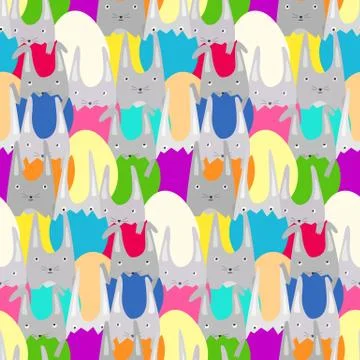 Cute pattern with easter rabbits in color eggs Stock Illustration