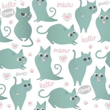 Cute pattern with funny cats. Kids seamless background. Vector Illustration Stock Illustration