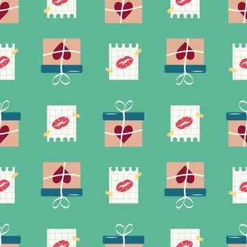 Cute pattern with gift box and love note for valentine day Stock Illustration