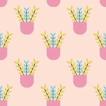 Cute pattern with houseplants Stock Illustration