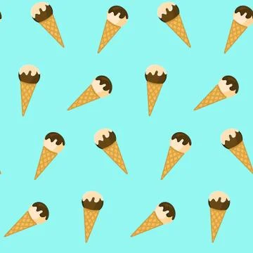 Cute pattern with ice cream in waffle cones Stock Illustration