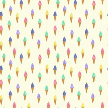 Cute pattern with ice cream in a waffle cone. Stock Illustration