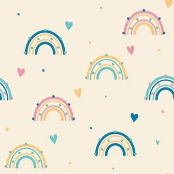 Cute pattern with pastel color rainbows. Stock Illustration