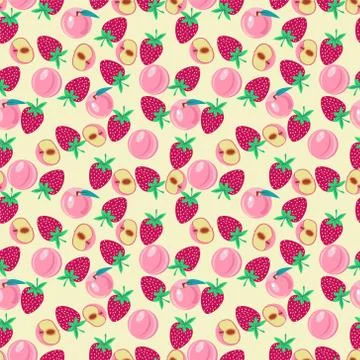 Cute pattern with Peach and strawberries Stock Illustration