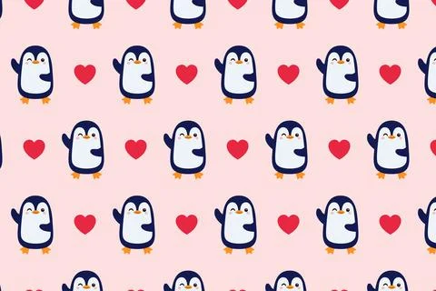Cute pattern. Penguin and hearts. Vector illustration Illustrazione stock