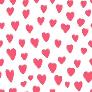 Cute pattern with pink hand drawn hearts Stock Illustration