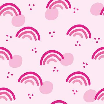 Cute pattern with pink rainbows on a pink background. Children's drawing Illustrazione stock