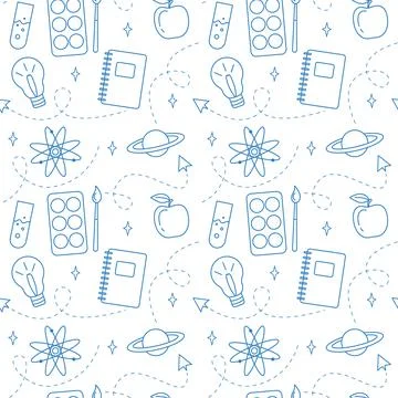 Cute pattern with school stationery and creative elements Stock Illustration