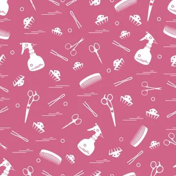 Cute pattern of scissors, combs, hairclip, hairpins and sprayer. For the prov Stockillustratie