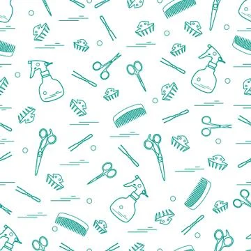 Cute pattern of scissors, combs, hairclip, hairpins and sprayer. For the prov イラスト素材