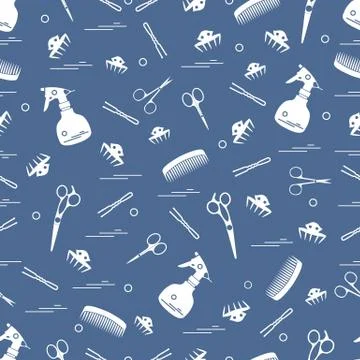 Cute pattern of scissors, combs, hairclip, hairpins and sprayer. For the prov Illustrazione stock