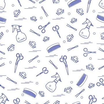 Cute pattern of scissors, combs, hairclip, hairpins and sprayer. For the prov Stock Illustration