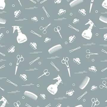 Cute pattern of scissors, combs, hairclip, hairpins and sprayer. For the prov Stockillustratie