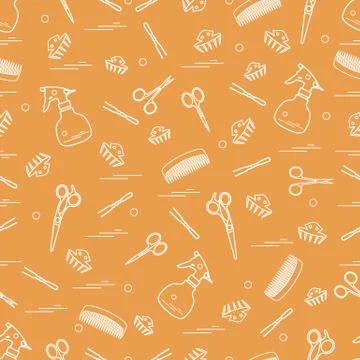Cute pattern of scissors, combs, hairclip, hairpins and sprayer. For the prov Stock Illustration
