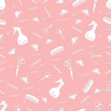 Cute pattern of scissors, combs, hairclip, hairpins and sprayer. For the prov Stockillustratie