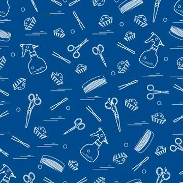 Cute pattern of scissors, combs, hairclip, hairpins and sprayer. For the prov イラスト素材