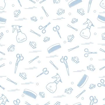 Cute pattern of scissors, combs, hairclip, hairpins and sprayer. For the prov Stock Illustration