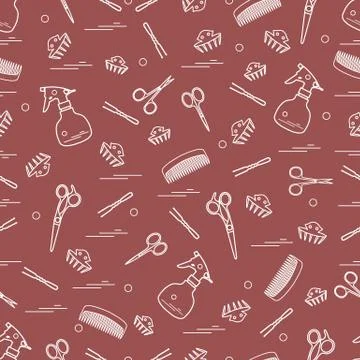 Cute pattern of scissors, combs, hairclip, hairpins and sprayer. For the prov イラスト素材