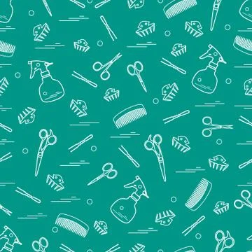Cute pattern of scissors, combs, hairclip, hairpins and sprayer. For the prov イラスト素材