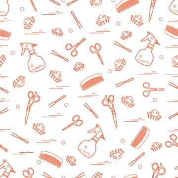 Cute pattern of scissors, combs, hairclip, hairpins and sprayer. For the prov Stockillustratie