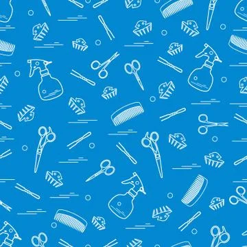 Cute pattern of scissors, combs, hairclip, hairpins and sprayer. For the prov イラスト素材