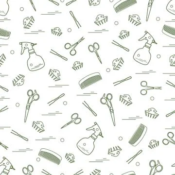 Cute pattern of scissors, combs, hairclip, hairpins and sprayer. For the prov Stock Illustration