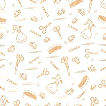 Cute pattern of scissors, combs, hairclip, hairpins and sprayer. For the prov Stockillustratie