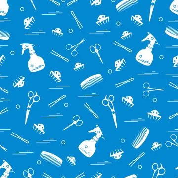 Cute pattern of scissors, combs, hairclip, hairpins and sprayer. For the prov Stockillustratie