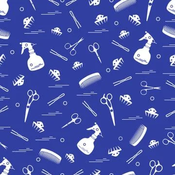 Cute pattern of scissors, combs, hairclip, hairpins and sprayer. For the prov イラスト素材