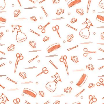 Cute pattern of scissors, combs, hairclip, hairpins and sprayer. For the prov イラスト素材