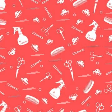 Cute pattern of scissors, combs, hairclip, hairpins and sprayer. For the prov Stock Illustration