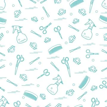 Cute pattern of scissors, combs, hairclip, hairpins and sprayer. For the prov Stock Illustration