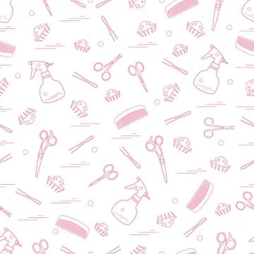 Cute pattern of scissors, combs, hairclip, hairpins and sprayer. For the prov Stockillustratie