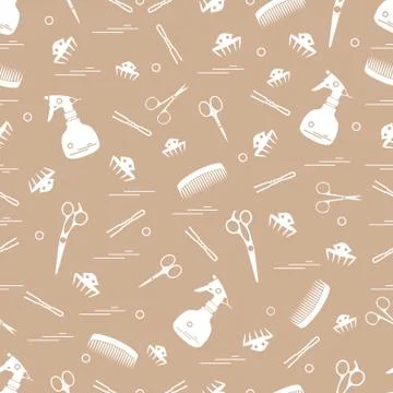 Cute pattern of scissors, combs, hairclip, hairpins and sprayer. For the prov Stockillustratie