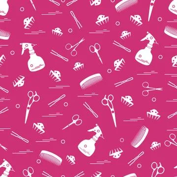 Cute pattern of scissors, combs, hairclip, hairpins and sprayer. For the prov Stockillustratie