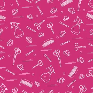 Cute pattern of scissors, combs, hairclip, hairpins and sprayer. For the prov Illustrazione stock