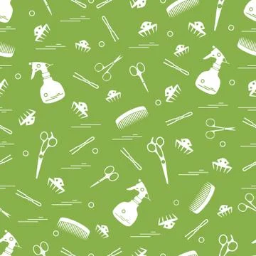 Cute pattern of scissors, combs, hairclip, hairpins and sprayer. For the prov Illustrazione stock
