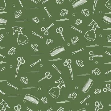 Cute pattern of scissors, combs, hairclip, hairpins and sprayer. For the prov イラスト素材