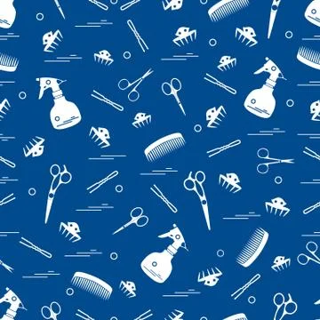 Cute pattern of scissors, combs, hairclip, hairpins and sprayer. For the prov イラスト素材