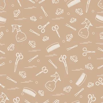 Cute pattern of scissors, combs, hairclip, hairpins and sprayer. For the prov Illustrazione stock
