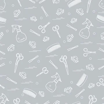 Cute pattern of scissors, combs, hairclip, hairpins and sprayer. For the prov Stock Illustration