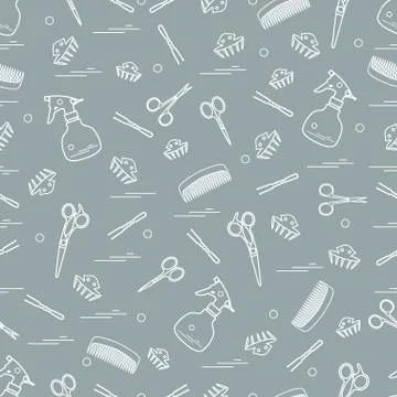 Cute pattern of scissors, combs, hairclip, hairpins and sprayer. For the prov Stockillustratie