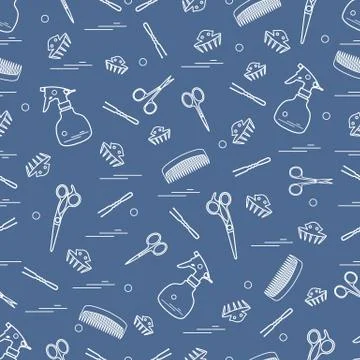 Cute pattern of scissors, combs, hairclip, hairpins and sprayer. For the prov Illustrazione stock
