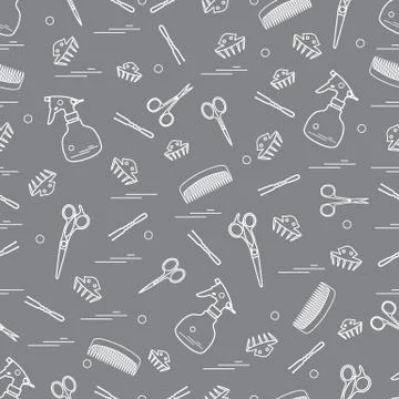 Cute pattern of scissors, combs, hairclip, hairpins and sprayer. For the prov Stock Illustration