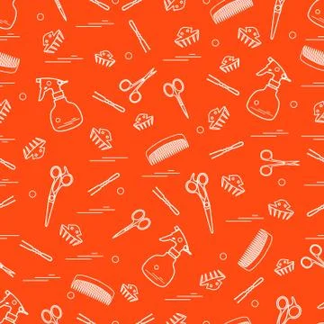 Cute pattern of scissors, combs, hairclip, hairpins and sprayer. For the prov イラスト素材