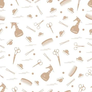 Cute pattern of scissors, combs, hairclip, hairpins and sprayer. For the prov Stockillustratie