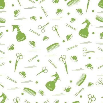 Cute pattern of scissors, combs, hairclip, hairpins and sprayer. For the prov Stock Illustration